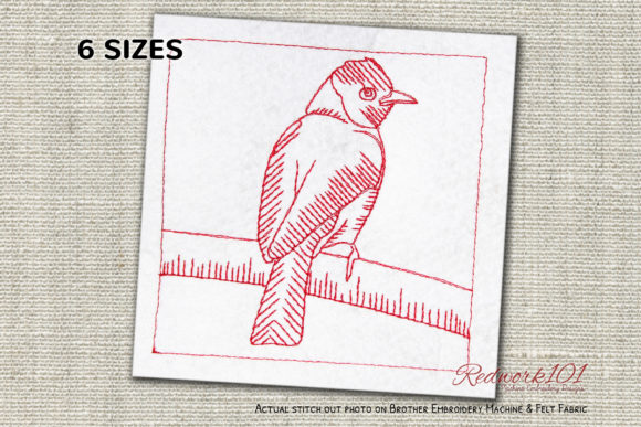 African Red-Eyed Bulbul Redwork: A Bold Bird Embroidery for Craft Fairs