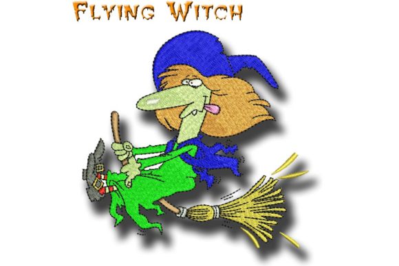 Flying Witch Embroidery Design