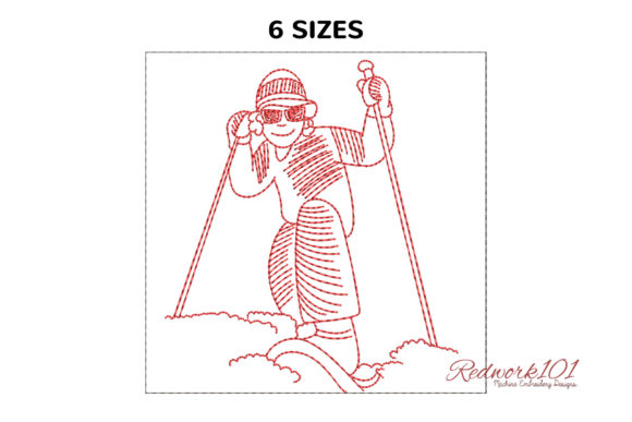Man Skiing on the Hill of Snow Redwork Review