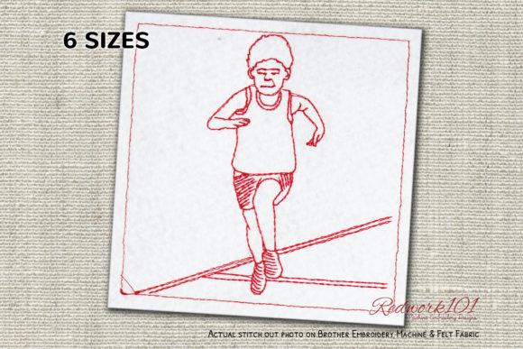 Runner Running on Track Redwork Design Review for Apparel Projects